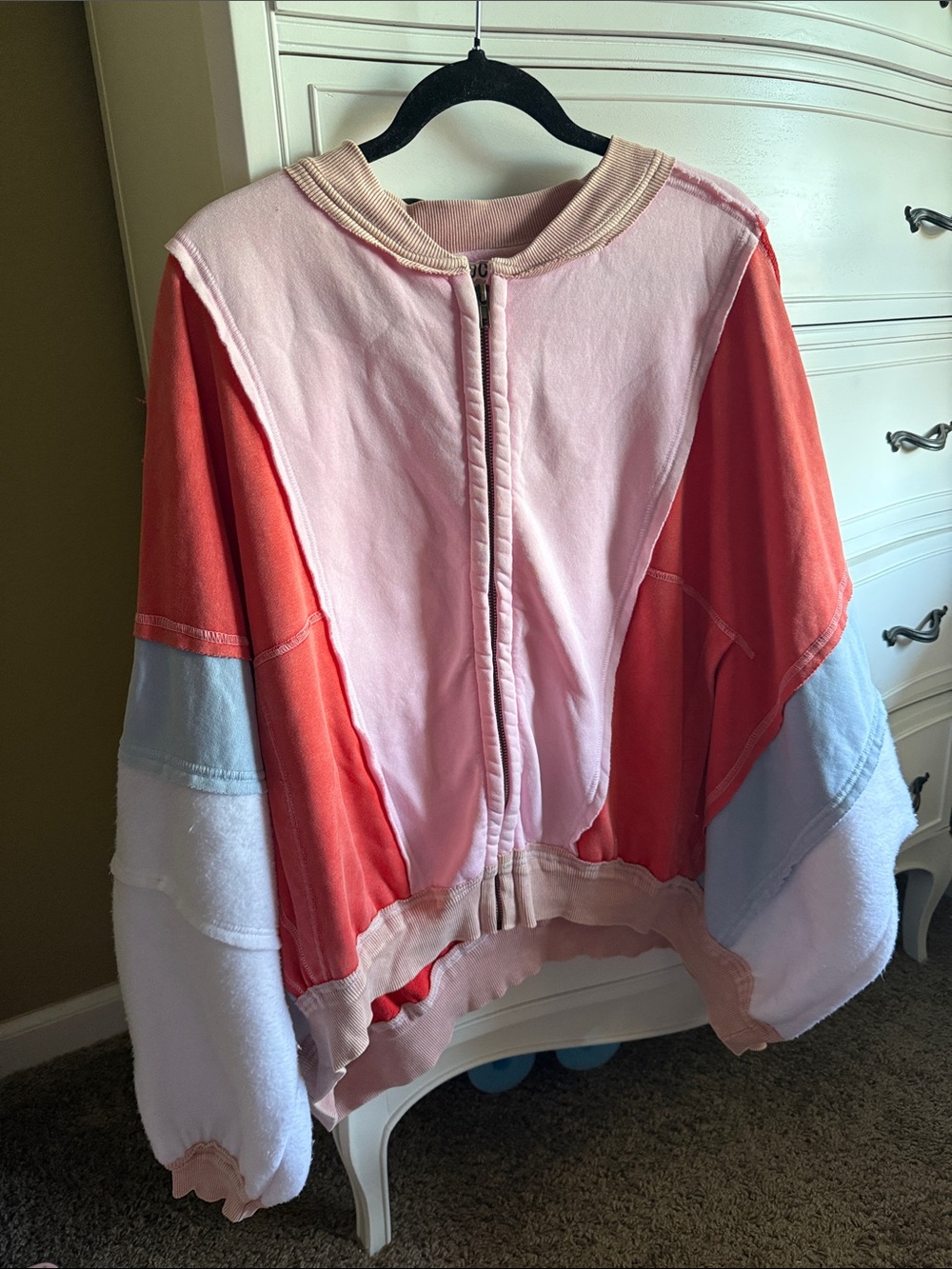 BUCKETLIST Colorblock Zip-Up Puffer Jacket - Pink, Coral & Light Blue